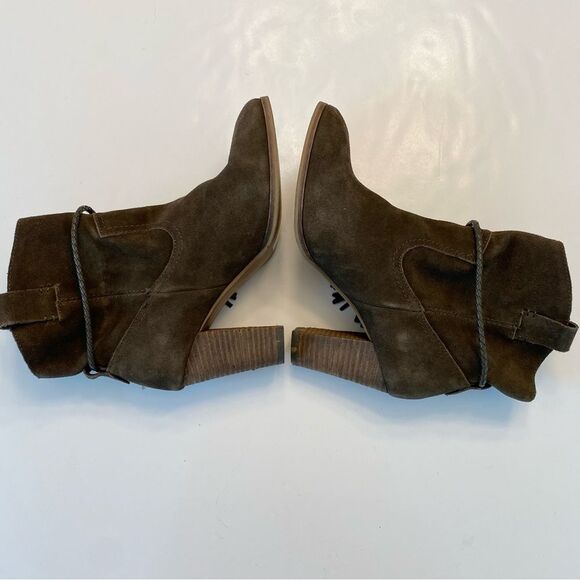 Dolce Vita Melah Western Ankle Boots Booties Tassel Fringe 7.5 Olive Brown Suede - Picture 5 of 12